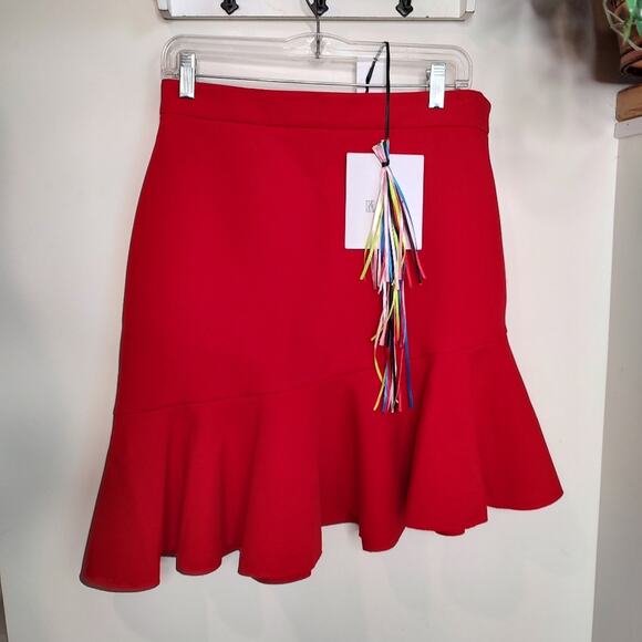 MSGM Milano NWT Red Asymmetrical Ruffle Mini Skirt Italian Size 46 - Picture 4 of 12